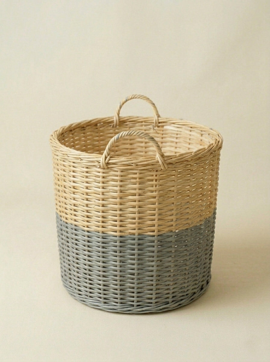 Canasto de Mimbre con Franja Gris