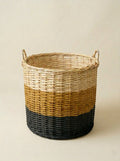 Canasto de Mimbre con Franjas Ocre-Negro