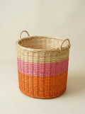 Canasto de Mimbre con Franjas Rosa-Naranja